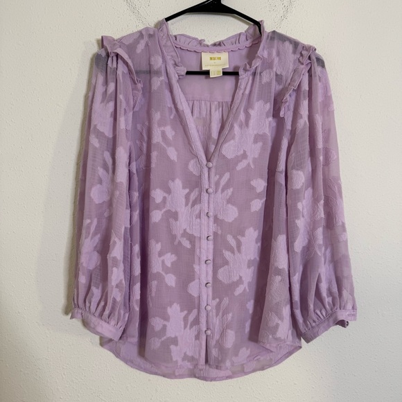 Anthropologie maeve Lilac Floral Ruffle long sleeve Blouse - Picture 2 of 5